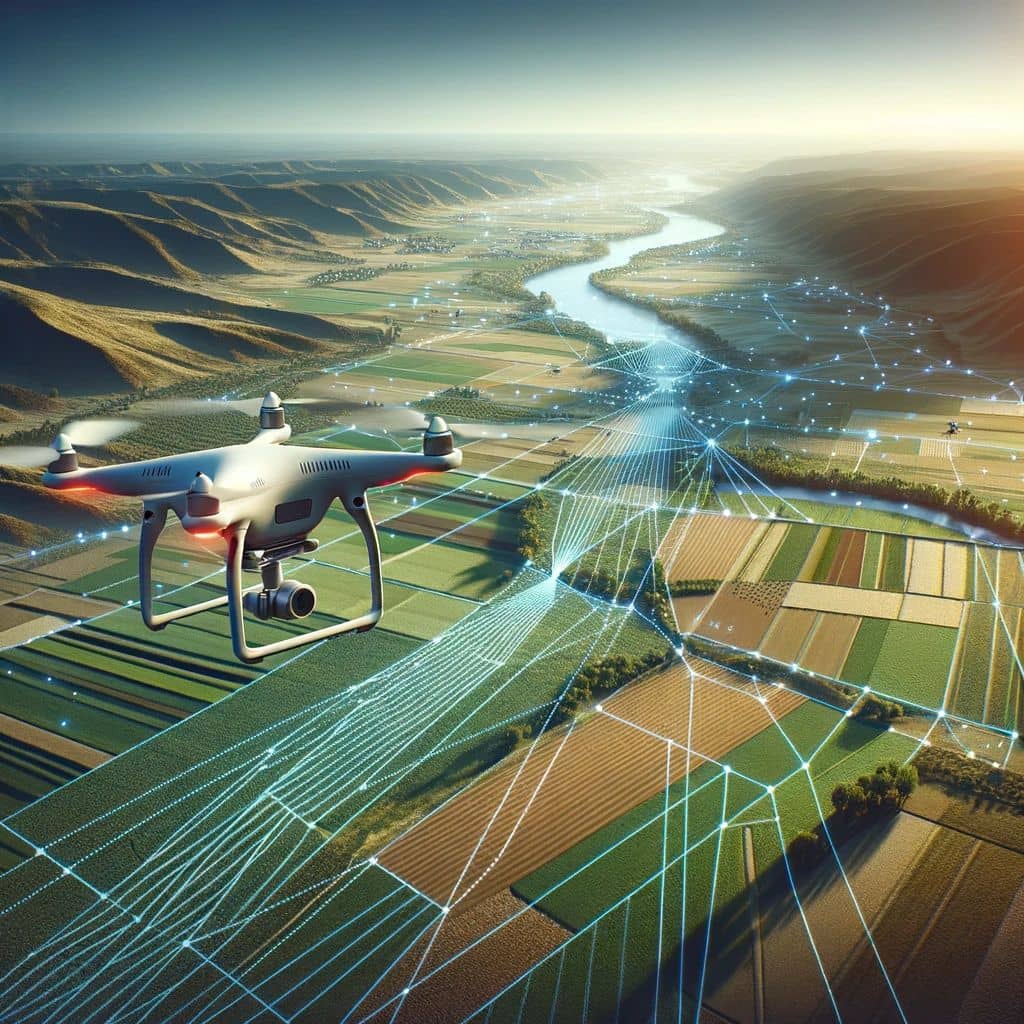 lidar mapping - image showcasing a drone surveying a landscape, focusing on its flight path over the varied terrain below. This illustrates the precision and strategic planning involved in drone surveying, highlighting the drone's ability to efficiently navigate and collect data over diverse environments.